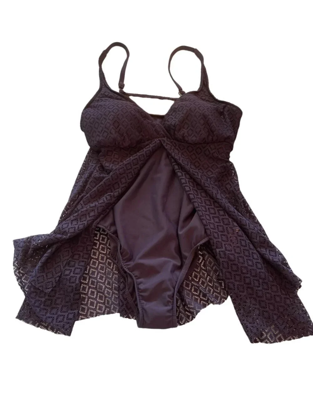 New Swimdress Swim Solution Crochet Flyaway One-Piece Tummy Control Navy Size 18 - Picture 2 of 14